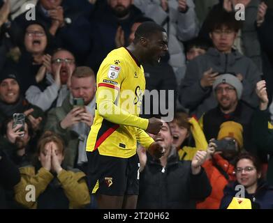 TOR 3:2, Ken Sema von Watford Torfeier. - Watford gegen West Bromwich Albion, Sky Bet Championship, Vicarage Road Stadium, London, Großbritannien - 20. Februar 2023. Nur redaktionelle Verwendung – es gelten Einschränkungen für DataCo Stockfoto