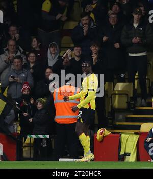 TOR 1:0, Ken Sema von Watford Torfeier. - Watford gegen West Bromwich Albion, Sky Bet Championship, Vicarage Road Stadium, London, Großbritannien - 20. Februar 2023. Nur redaktionelle Verwendung – es gelten Einschränkungen für DataCo Stockfoto