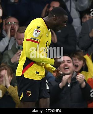 TOR 3:2, Ken Sema von Watford Torfeier. - Watford gegen West Bromwich Albion, Sky Bet Championship, Vicarage Road Stadium, London, Großbritannien - 20. Februar 2023. Nur redaktionelle Verwendung – es gelten Einschränkungen für DataCo Stockfoto