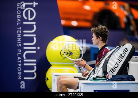 Antwerpen, Belgien. Oktober 2023. Der belgische Alexander Blockx wurde während eines Qualifikationsspiels für das European Open Tennis ATP Turnier am Montag, den 16. Oktober 2023, in Antwerpen abgebildet. BELGA FOTO JASPER JACOBS Credit: Belga News Agency/Alamy Live News Stockfoto