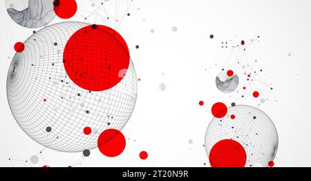 Kugeldesign mit verbundenen Linien im Technologiehintergrund. Abbildung Drahtdarstellung. Abstraktes 3D-Gitterdesign. Stock Vektor