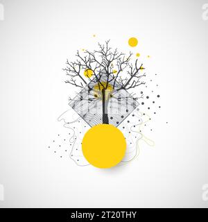 Kunstkonzept. Abstrakte Bergformen mit der Silhouette eines Baumes. Stock Vektor