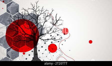 Kunstkonzept. Abstrakte Bergformen mit der Silhouette eines Baumes. Stock Vektor