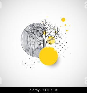 Kunstkonzept. Abstrakte Bergformen mit der Silhouette eines Baumes. Stock Vektor