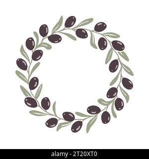 Olive-Zweigkranz. Handgezeichneter natürlicher Vektorrahmen. Stock Vektor
