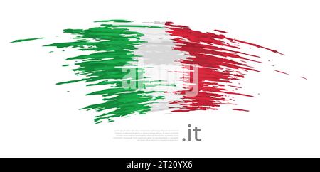 Italienische Flagge. Pinselstriche, Grunge. Mit Pinsel bemalte italienische Flagge auf hellem Hintergrund. Vektordesign, Vorlage nationales Poster mit Platz für Text Stock Vektor