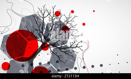 Kunstkonzept. Abstrakte Bergformen mit der Silhouette eines Baumes. Stock Vektor