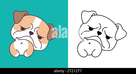 Clipart IsolatedBulldog Hund mehrfarbig und schwarz-weiß. Niedlicher Zeichentrickhund. Stock Vektor