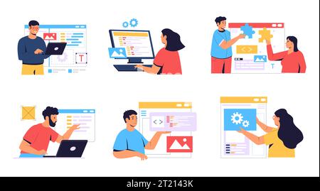 Webentwicklung Erstellen mobiler Webseiten, Softwareentwickler Stock Vektor
