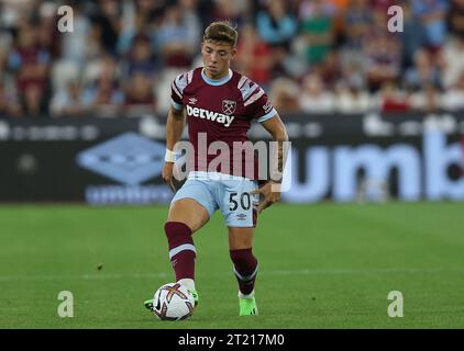 Harrison Ashby von West Ham United. - West Ham United gegen Viborg FF, Qualifikation für die UEFA Europa Conference League, London Stadium, London, UK - 18. August 2022 nur redaktionelle Verwendung - es gelten Einschränkungen für DataCo Stockfoto