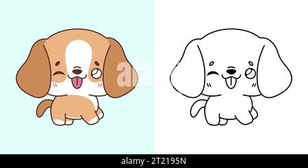 Cute Beagle Dog Clipart für Malseite und Illustration. Hündchen Mit Happy Clip Art. Stock Vektor