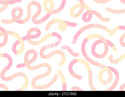 Naives Doodle-Muster mit abstraktem, rosafarbenem Muster, durchgehender Linie, Scribble-Spirale und welligen Linien. memphis-Style im Retro-Stil der 80er Jahre. Chaotische Tintenbürste scr Stock Vektor