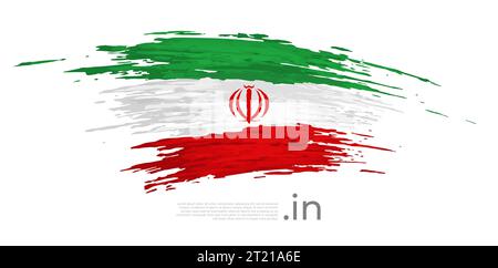 Iranische Flagge. Pinselstriche, Grunge. Streifenfarben der iranischen Flagge auf weißem Hintergrund. Vektordesign nationales Poster, Vorlage. Platz für Text Stock Vektor