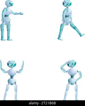 Symbole für Robotertechnologie setzen den Cartoon-Vektor. Moderner elektronischer Roboter. Künstliche Intelligenz Stock Vektor