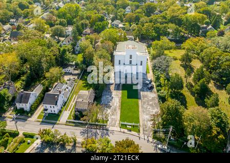 Aus der Vogelperspektive auf die alte Walfangkirche, sag Harbour, ny Stockfoto