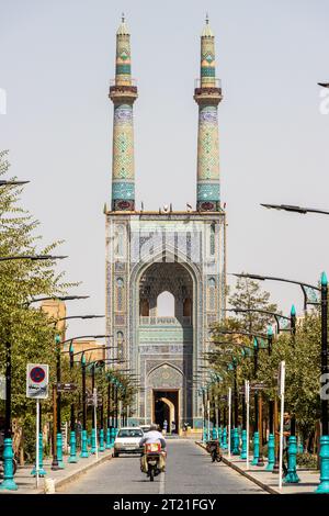 Yazd, Iran - 03. August 2023: Außenansicht der Jameh-Moschee von Yazd. Jāmeh ist die große Gemeindemoschee der Stadt Yazd in der Provinz Yazd Stockfoto