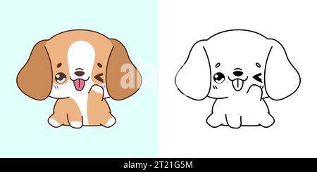 Niedliche isolierte Beagle Dog Illustration und für Malseite. Cartoon Clip Art Hund. Stock Vektor