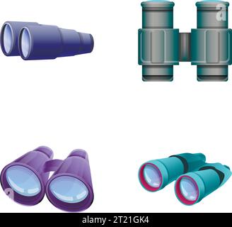 Binokulare Symbole setzen Cartoonvektor. Binokular unterschiedlicher Form. Moderne optische Ausrüstung Stock Vektor