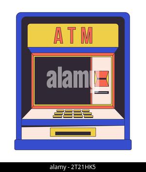 Automatisiertes Bankautomat mit flacher Linie, farbig isoliertes Vektorobjekt Stock Vektor