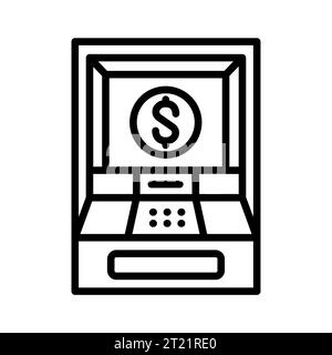 Schwarzes Liniensymbol für Geldautomaten. Piktogramm für Webseite, mobile App, Werbeaktion. Stock Vektor