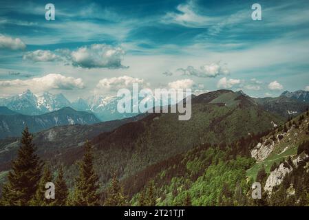 Landschaft mit Triglav-Bergen Stockfoto