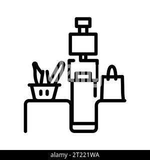 Symbol für Kassierer oder Terminal in schwarzer Linie. Selbstbedienungsgerät. Piktogramm für Webseite, mobile App, Werbeaktion. Stock Vektor