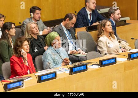 Königin Sylvia von Schweden, Amina Mohammed, Prinzessin Madeleine nahm am 16. Oktober 2023 am UN-Hauptquartier in New York Teil Stockfoto