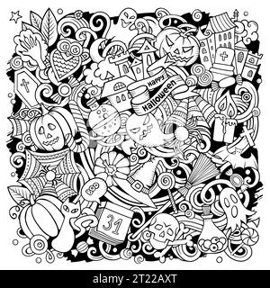 Cartoon Vektor Kritzeleien Happy Halloween Illustration Stock Vektor