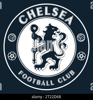 Chelsea FC Weißes Logo englischer Profi-Fußball-Liga-System, Vektor-Illustration abstraktes Blau editierbares Hintergrundbild Stock Vektor