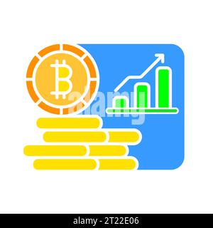 Bitcoin auf dem Goldberg mit wachsendem Graphinien-Symbol. Kryptowährung, elektronische Zahlung, Bergbaubetrieb, Anonymität. Vektorfarbsymbol auf weißem Hintergrund Stock Vektor