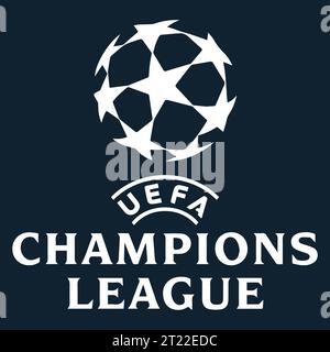 UEFA Champions League Weißes Logo Europäisches Profi-Fußball-Liga-System, Vektorillustration abstraktes blaues bearbeitbares Hintergrundbild Stock Vektor