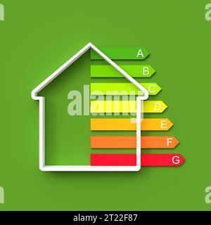 Haus- und Energieklassen Hintergrund. 3D-Rendering Stockfoto