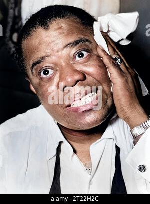 Louis Armstrong (1901–1971), US-amerikanischer Trompeter und Sänger, Kopf-und-Schulter-Porträt, Herman Hiller, New York World-Telegram and the Sun Newspaper Photograph Collection, 1953 Stockfoto