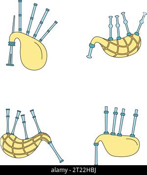 Dudelsack schottland schottische Ikonen Set. Umrissdarstellung von 4 Dudelsack schottland schottische Vektor-Ikonen dünne Linie Farbe flach auf weiß Stock Vektor