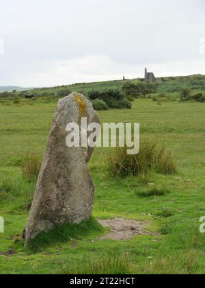 Ruine einer verlassenen Zinnmine bei Hurlers Stone Circles im Bodmin Moor bei Minions. Stockfoto