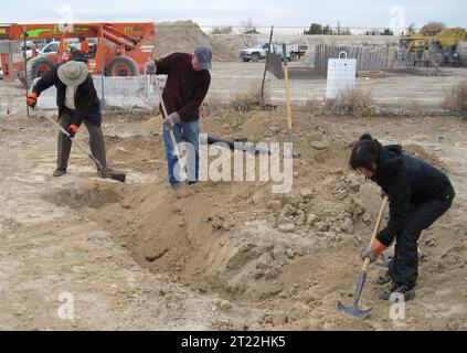 Künstliche Owl Burrows werden in Las Vegas installiert, um die Western Burrowing Owl in einer städtischen Umgebung zu schützen. Themen: Besorgniserregende Arten; Fragmentierung von Habitaten; Erhaltung von Habitaten; städtische Umwelt; Wüsten; Vögel; Wildlife Management. Lage: Nevada. Stockfoto