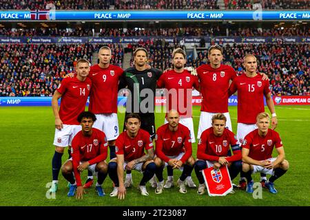 Oslo, Norwegen, 15. Oktober 2023. Norwegens Mannschaft beim Qualifikationsspiel zur EM 2024 zwischen Norwegen und Spanien im Ullevål-Stadion in Oslo. Quelle: Frode Arnesen/Alamy Live News Stockfoto