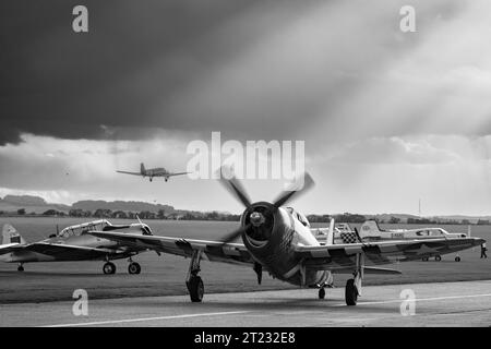 Grumman Bearcat bei der Duxford Air Show zum Jahresende. Stockfoto