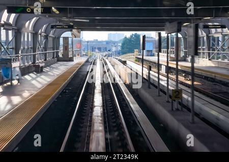 Eisenbahngleise in der Scarborough RT oder SRT Line. Auch bekannt als Line 3 Scarborough. Das Bauwerk ist Teil des Toronto Subway Systems Stockfoto