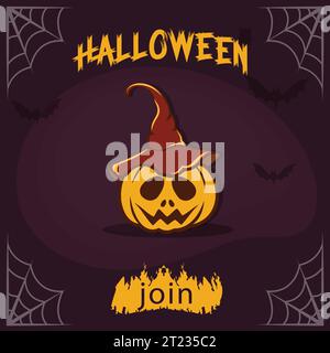 Feiern Sie Halloween Party Post Vektor Illustration. Halloween Horror Kürbisse auf dunklem Hintergrund für Grußkarte, Banner, Poster, Blog, artikel Stock Vektor