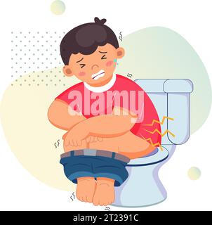 Obstipation – Kind sitzt auf Toilettensitz – Stock-Illustration als EPS 10-Datei Stock Vektor