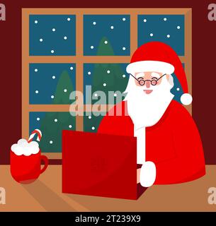 Der Weihnachtsmann arbeitet am Laptop Stock Vektor