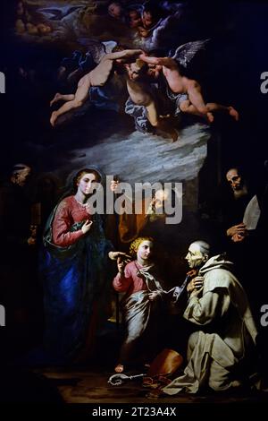 Terrestrische Dreifaltigkeit mit den Heiligen Bruno Benedikt, Bernardino von Siena und Bonavature 1626-1630 José de Ribera 1591-1652 Spanien, Spanisch, Museo di Capodimonte, Neapel, Italien, Italienisch. Stockfoto