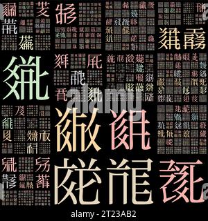 Abstrakter Hintergrund. Entwerfen Sie mit zufälligen Zeichen des alten Tangut-Alphabets. Gradiented Matrixmuster. Hintergrund in Pastellfarben. Stock Vektor