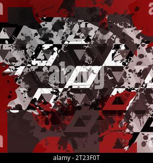Abstrakter roter Hintergrund mit geometrischen Elementen mit Grunge-Splash-Effekt Stockfoto