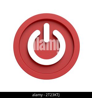 Ein/aus-Schaltersymbol auf weißem Hintergrund isoliert. Rote Farbe. 3D Abbildung. Stockfoto