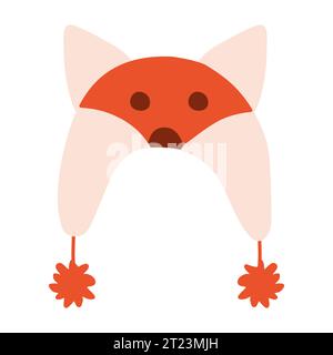 Warmer lustiger Winterhut, Tierdesign, Fuchs mit Ohren, Vektor-Illustration Stock Vektor