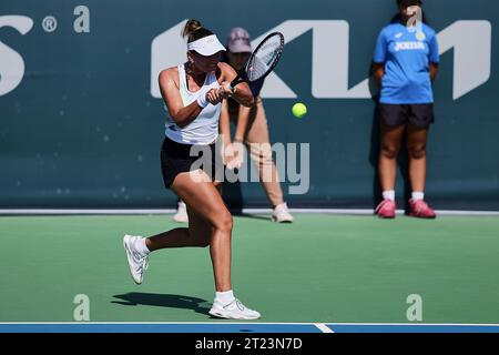 Monastir, Monastir, Tunesien. Oktober 2023. Iryna Shymanovich in Aktion während der JASMIN OPEN MONASTIR - Monastir - Damen Tennis, WTA250 (Bild: © Mathias Schulz/ZUMA Press Wire) NUR REDAKTIONELLE VERWENDUNG! Nicht für kommerzielle ZWECKE! Quelle: ZUMA Press, Inc./Alamy Live News Stockfoto