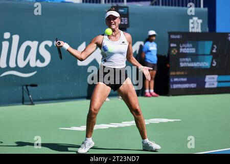 Monastir, Monastir, Tunesien. Oktober 2023. Iryna Shymanovich in Aktion während der JASMIN OPEN MONASTIR - Monastir - Damen Tennis, WTA250 (Bild: © Mathias Schulz/ZUMA Press Wire) NUR REDAKTIONELLE VERWENDUNG! Nicht für kommerzielle ZWECKE! Quelle: ZUMA Press, Inc./Alamy Live News Stockfoto