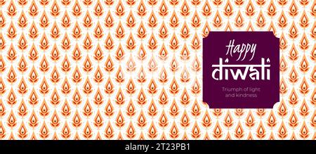 Indische Feiertage Happy Diwali horizontales Banner. Deepavali India Festival of Lights Print. Traditioneller hinduistischer Festhintergrund mit Diya-Öl-Lampen-Muster. Kreative Kunst modernes Vektor-EPS-Design Stock Vektor